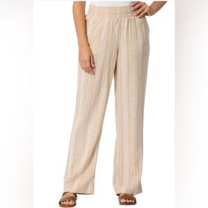Tan Wide Leg Pants with Textured Stripes